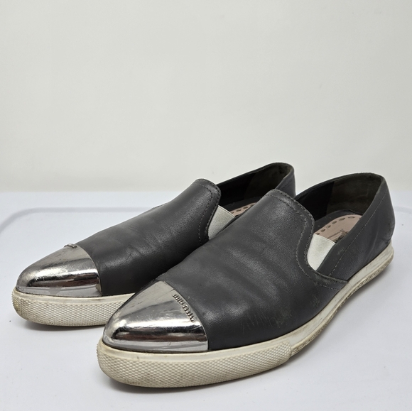Miu Miu Metal Capped Toe Leather Sneakers Size 37 - Picture 2 of 14